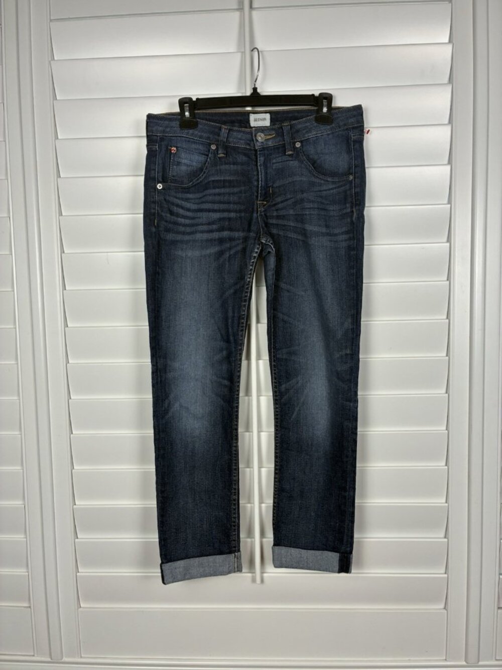 Hudson Women’s 28 Dark Blue Cuffed Cropped Straight Leg Stretch Flap Pockets
